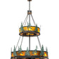 Meyda Lighting Tall Pines 55" 20-Light 2-Tier Wrought Iron and Green Trees Chandelier With Amber Mica Shade Glass and Fan