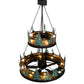 Meyda Lighting Tall Pines 55" 27-Light 2-Tier Textured Black & Green Trees Chandelier With Amber Mica Shade Glass