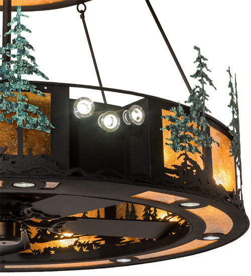 Meyda Lighting Tall Pines 55" 27-Light 2-Tier Textured Black & Green Trees Chandelier With Amber Mica Shade Glass