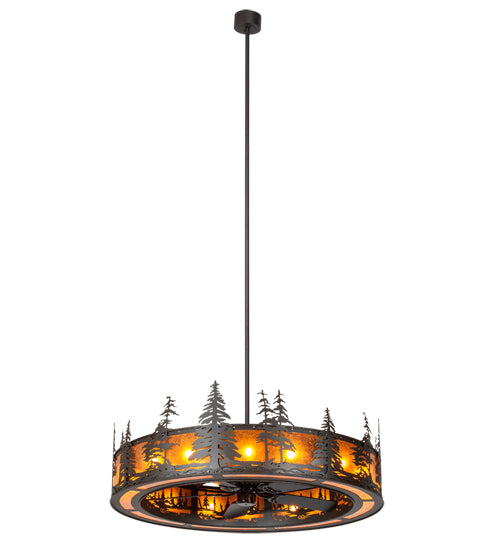 Meyda Lighting Tall Pines 56" 16-Light Oil Rubbed Bronze Chandelier With Amber Mica Shade Glass and Fan