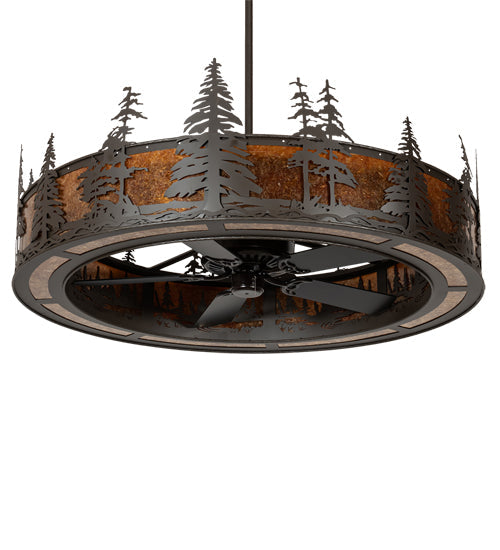 Meyda Lighting Tall Pines 56" 16-Light Oil Rubbed Bronze Chandelier With Amber Mica Shade Glass and Fan