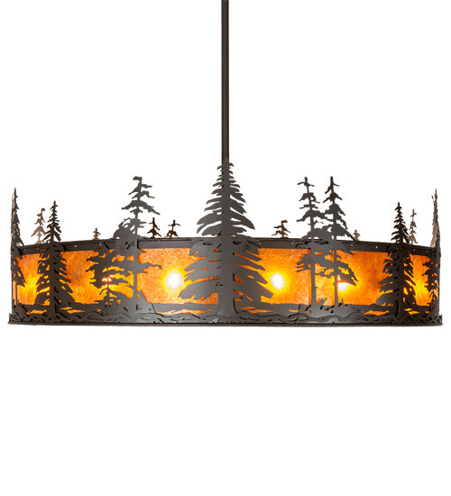 Meyda Lighting Tall Pines 56" 16-Light Oil Rubbed Bronze Chandelier With Amber Mica Shade Glass and Fan