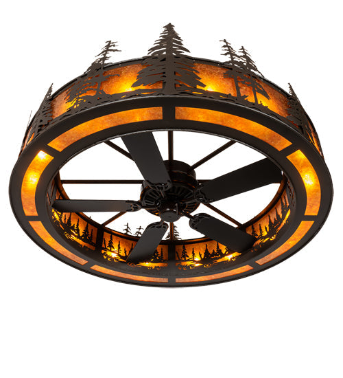 Meyda Lighting Tall Pines 56" 16-Light Oil Rubbed Bronze Chandelier With Amber Mica Shade Glass and Fan