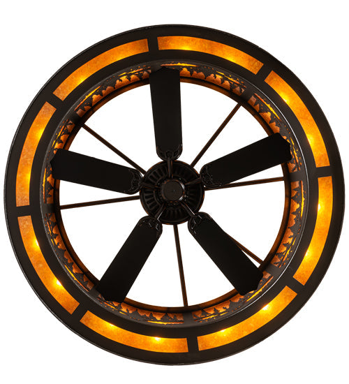 Meyda Lighting Tall Pines 56" 16-Light Oil Rubbed Bronze Chandelier With Amber Mica Shade Glass and Fan