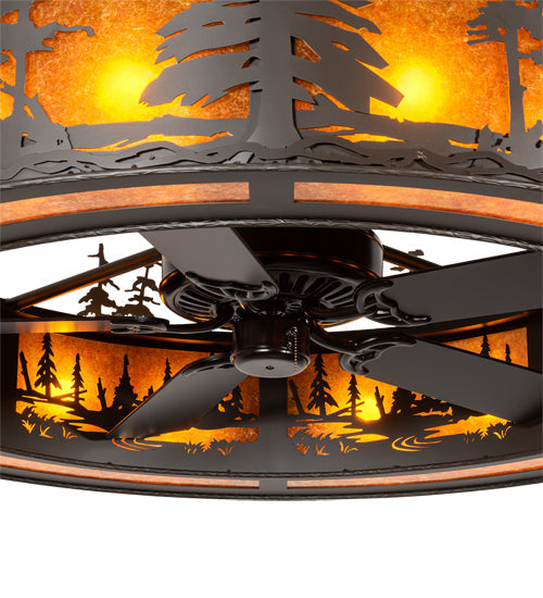 Meyda Lighting Tall Pines 56" 16-Light Oil Rubbed Bronze Chandelier With Amber Mica Shade Glass and Fan