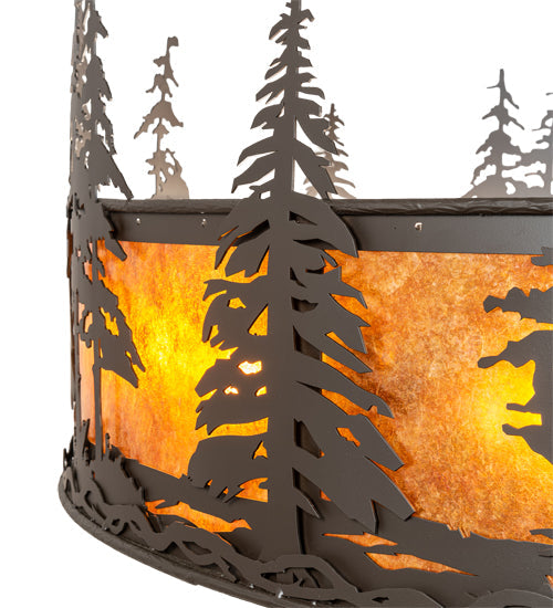 Meyda Lighting Tall Pines 56" 16-Light Oil Rubbed Bronze Chandelier With Amber Mica Shade Glass and Fan