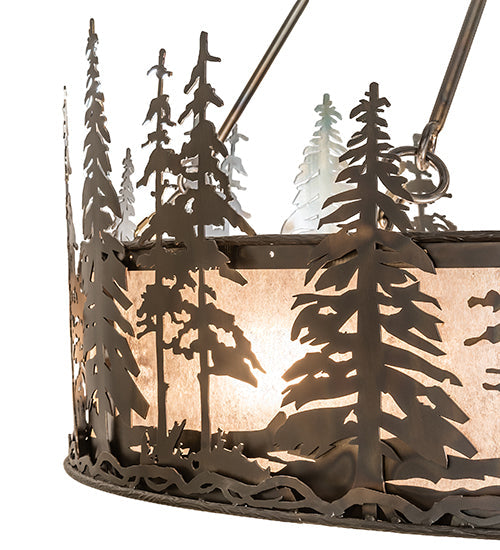 Meyda Lighting Tall Pines 56" 20-Light Dark Burnished Antique Copper Chandelier With Silver Mica Shade Glass and Fan