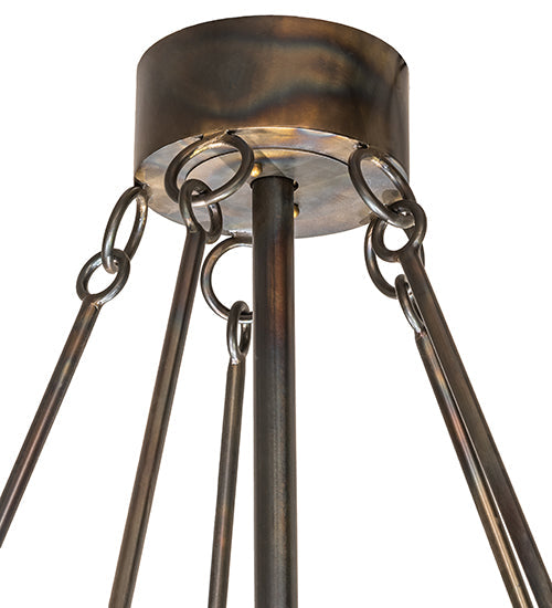 Meyda Lighting Tall Pines 56" 20-Light Dark Burnished Antique Copper Chandelier With Silver Mica Shade Glass and Fan