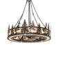 Meyda Lighting Tall Pines 56" 20-Light Dark Burnished Antique Copper Chandelier With Silver Mica Shade Glass and Fan