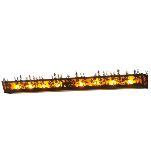 Meyda Lighting Tall Pines 58" 8-Light Timeless Bronze Vanity Light With Amber Mica Shade Glass