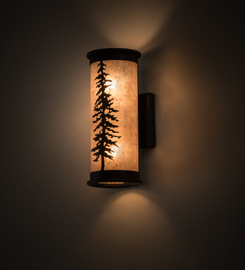 Meyda Lighting Tall Pines 5"W x 12"H 2-Light Textured Black Wall Sconce With Silver Mica Shade Glass