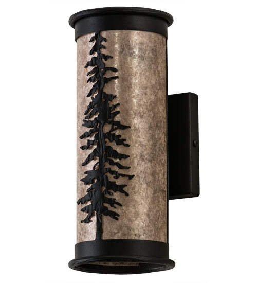 Meyda Lighting Tall Pines 5"W x 12"H 2-Light Textured Black Wall Sconce With Silver Mica Shade Glass