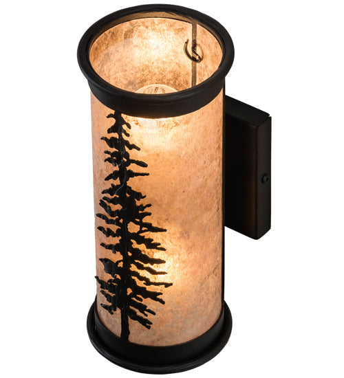 Meyda Lighting Tall Pines 5"W x 12"H 2-Light Textured Black Wall Sconce With Silver Mica Shade Glass