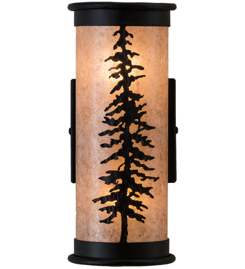 Meyda Lighting Tall Pines 5"W x 12"H 2-Light Textured Black Wall Sconce With Silver Mica Shade Glass
