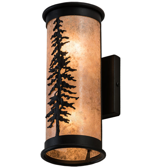 Meyda Lighting Tall Pines 5"W x 12"H 2-Light Textured Black Wall Sconce With Silver Mica Shade Glass
