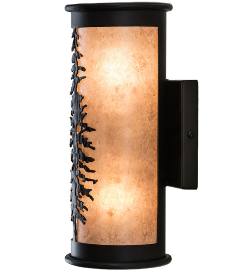 Meyda Lighting Tall Pines 5"W x 12"H 2-Light Textured Black Wall Sconce With Silver Mica Shade Glass