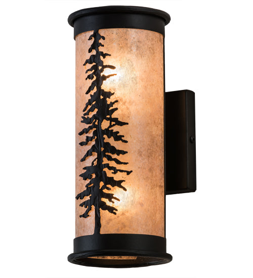 Meyda Lighting Tall Pines 5"W x 12"H 2-Light Textured Black Wall Sconce With Silver Mica Shade Glass