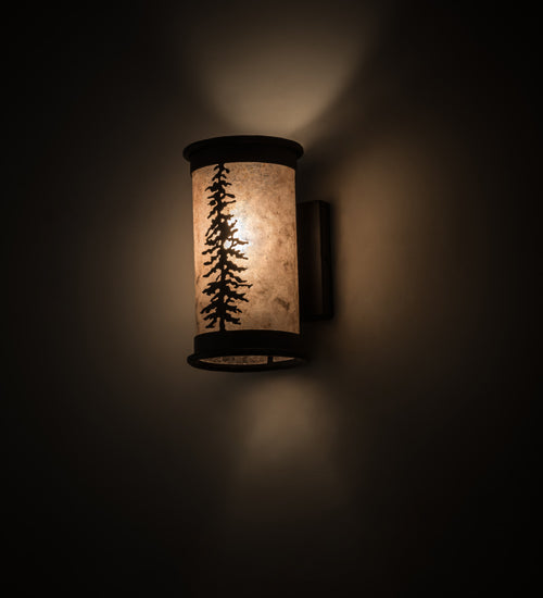 Meyda Lighting Tall Pines 5"W x 9"H 2-Light Textured Black Wall Sconce With Silver Mica Shade Glass