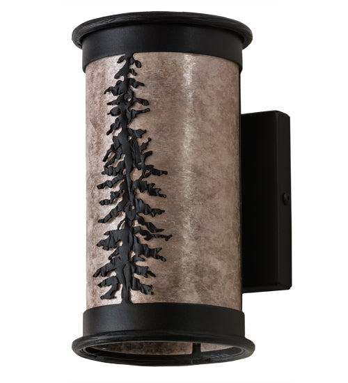 Meyda Lighting Tall Pines 5"W x 9"H 2-Light Textured Black Wall Sconce With Silver Mica Shade Glass