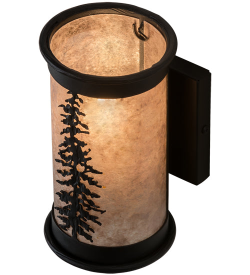 Meyda Lighting Tall Pines 5"W x 9"H 2-Light Textured Black Wall Sconce With Silver Mica Shade Glass