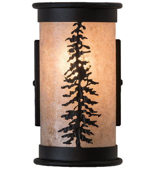 Meyda Lighting Tall Pines 5"W x 9"H 2-Light Textured Black Wall Sconce With Silver Mica Shade Glass