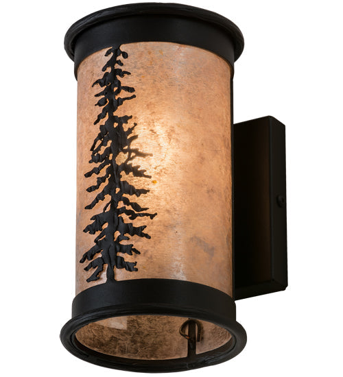 Meyda Lighting Tall Pines 5"W x 9"H 2-Light Textured Black Wall Sconce With Silver Mica Shade Glass