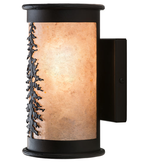 Meyda Lighting Tall Pines 5"W x 9"H 2-Light Textured Black Wall Sconce With Silver Mica Shade Glass