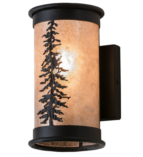 Meyda Lighting Tall Pines 5"W x 9"H 2-Light Textured Black Wall Sconce With Silver Mica Shade Glass
