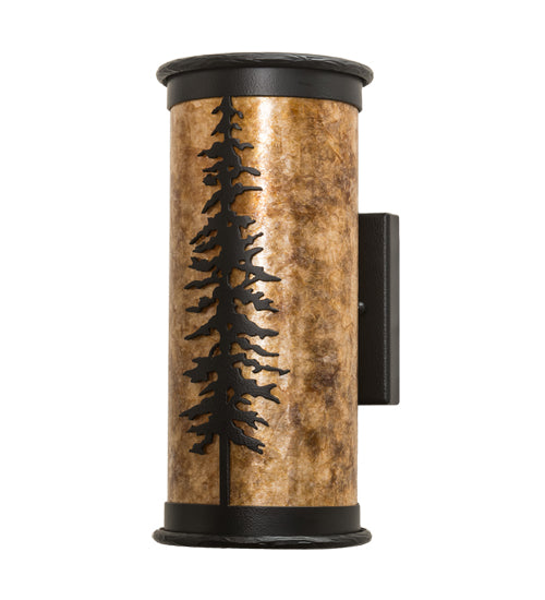 Meyda Lighting Tall Pines 6" 2-Light Black Satin Wrought Iron Wall Sconce With Amber Mica Shade Glass