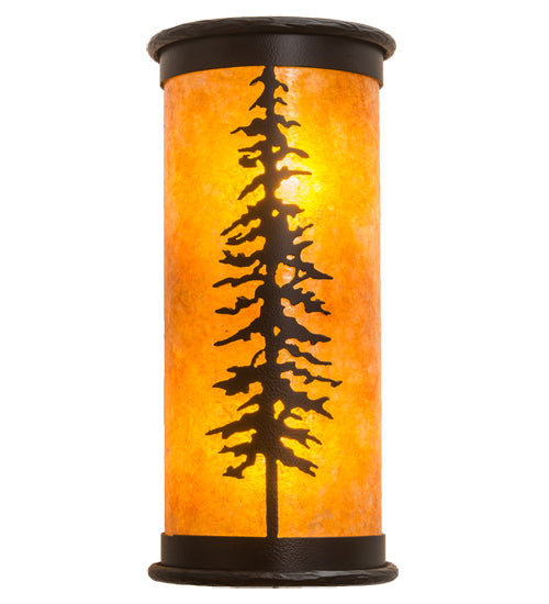 Meyda Lighting Tall Pines 6" 2-Light Black Satin Wrought Iron Wall Sconce With Amber Mica Shade Glass