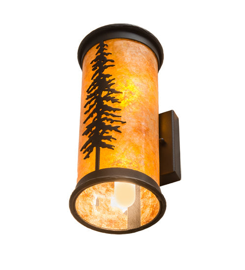 Meyda Lighting Tall Pines 6" 2-Light Black Satin Wrought Iron Wall Sconce With Amber Mica Shade Glass