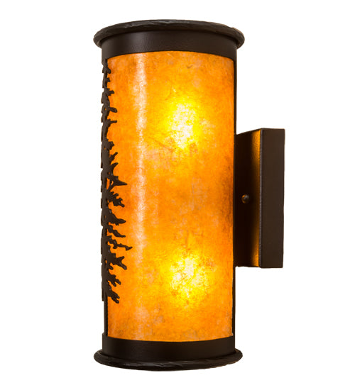 Meyda Lighting Tall Pines 6" 2-Light Black Satin Wrought Iron Wall Sconce With Amber Mica Shade Glass