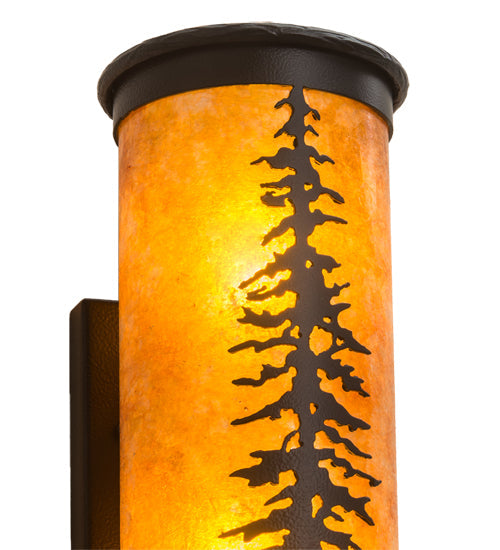 Meyda Lighting Tall Pines 6" 2-Light Black Satin Wrought Iron Wall Sconce With Amber Mica Shade Glass