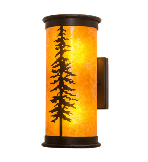 Meyda Lighting Tall Pines 6" 2-Light Black Satin Wrought Iron Wall Sconce With Amber Mica Shade Glass