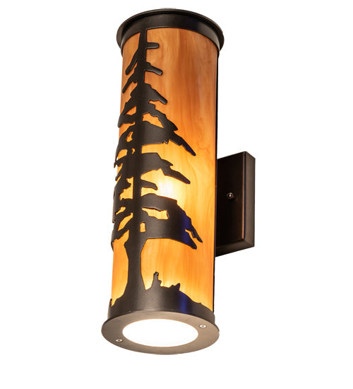 Meyda Lighting Tall Pines 6" 2-Light Exterior Oil Rubbed Bronze Wall Sconce With Ambra Sienna Idalight Shade