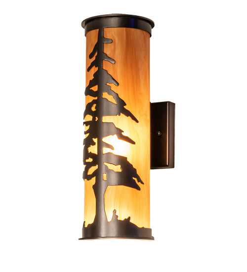 Meyda Lighting Tall Pines 6" 2-Light Exterior Oil Rubbed Bronze Wall Sconce With Ambra Sienna Idalight Shade