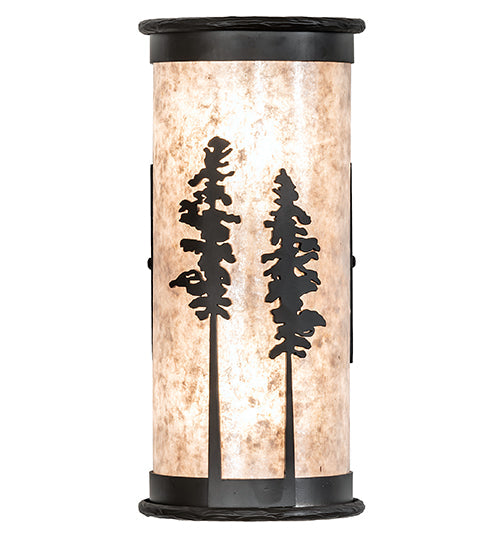 Meyda Lighting Tall Pines 6" 2-Light Oil Rubbed Bronze Wall Sconce With Silver Mica Shade Glass