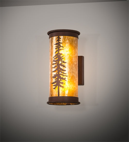Meyda Lighting Tall Pines 6" 2-Light Red Rust Wall Sconce With Amber Mica Shade Glass