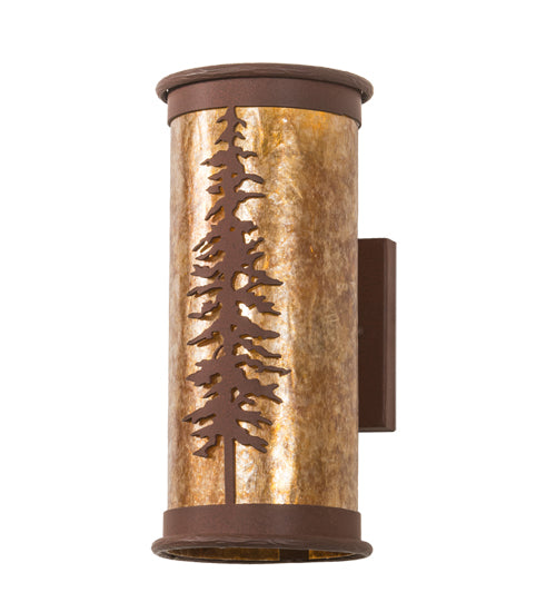 Meyda Lighting Tall Pines 6" 2-Light Red Rust Wall Sconce With Amber Mica Shade Glass