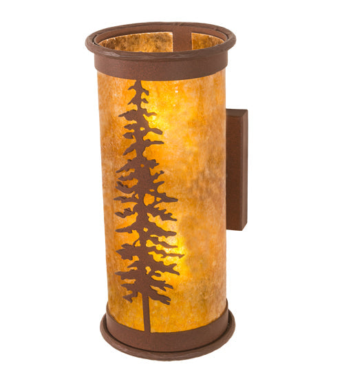 Meyda Lighting Tall Pines 6" 2-Light Red Rust Wall Sconce With Amber Mica Shade Glass