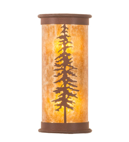 Meyda Lighting Tall Pines 6" 2-Light Red Rust Wall Sconce With Amber Mica Shade Glass