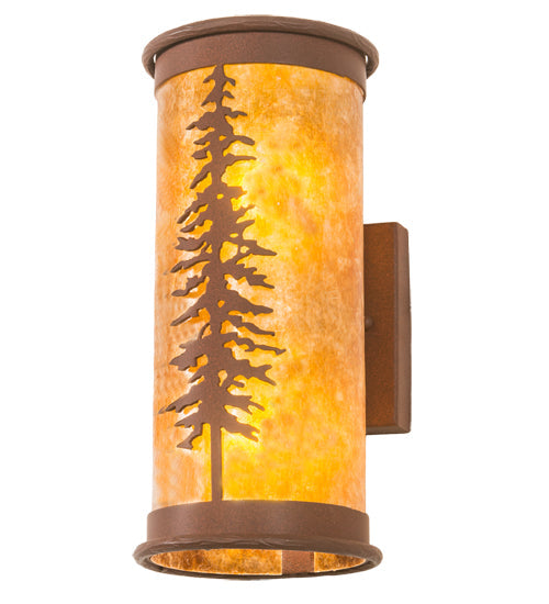 Meyda Lighting Tall Pines 6" 2-Light Red Rust Wall Sconce With Amber Mica Shade Glass