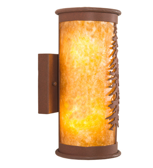 Meyda Lighting Tall Pines 6" 2-Light Red Rust Wall Sconce With Amber Mica Shade Glass
