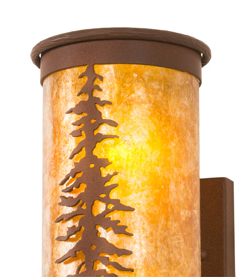 Meyda Lighting Tall Pines 6" 2-Light Red Rust Wall Sconce With Amber Mica Shade Glass