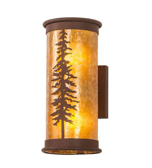 Meyda Lighting Tall Pines 6" 2-Light Red Rust Wall Sconce With Amber Mica Shade Glass