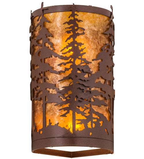 Meyda Lighting Tall Pines 6" 2-Light Rust Powder Coat Corner Wall Sconce With Amber Mica Shade Glass