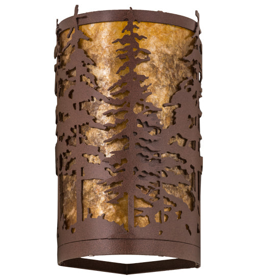 Meyda Lighting Tall Pines 6" 2-Light Rust Powder Coat Corner Wall Sconce With Amber Mica Shade Glass