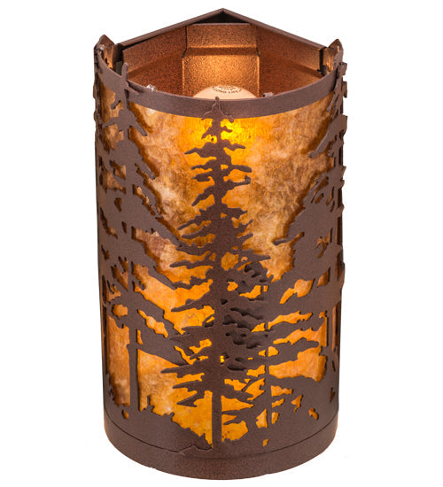 Meyda Lighting Tall Pines 6" 2-Light Rust Powder Coat Corner Wall Sconce With Amber Mica Shade Glass