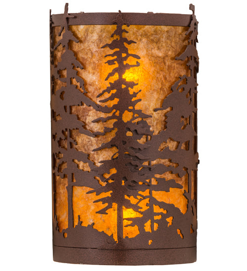 Meyda Lighting Tall Pines 6" 2-Light Rust Powder Coat Corner Wall Sconce With Amber Mica Shade Glass