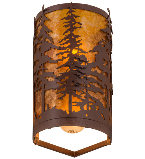 Meyda Lighting Tall Pines 6" 2-Light Rust Powder Coat Corner Wall Sconce With Amber Mica Shade Glass